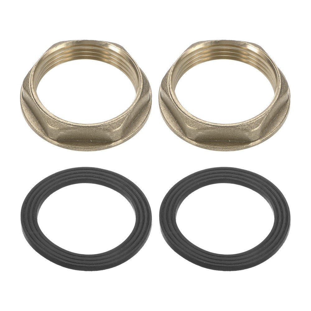 2 Pcs Brass G 1-1/4" Pipe Fitting Flange Hex Locknuts with Washer