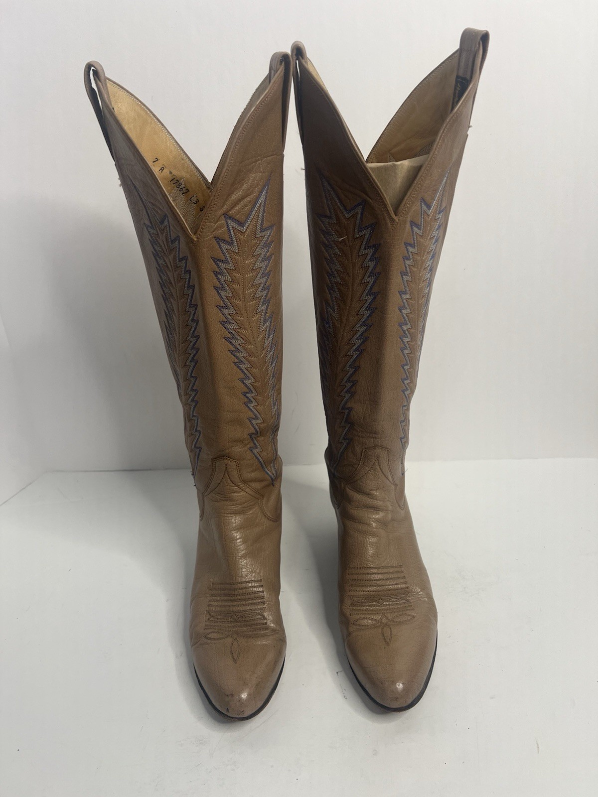 Panhandle Slim Vintage Tan Embroidered Cowboy Boots Size 7A