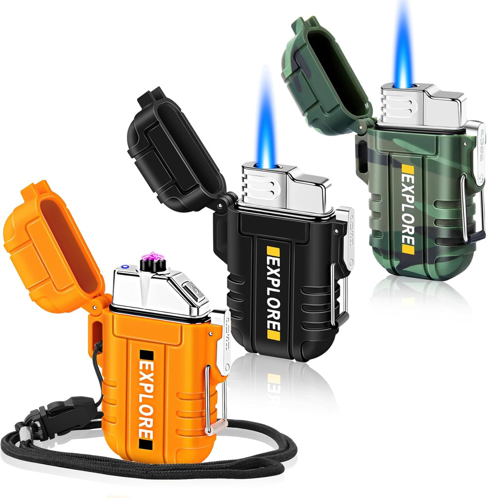3 Pack Waterproof Outdoor Lighter, Windproof Torch Lighters Butane Refillable, E