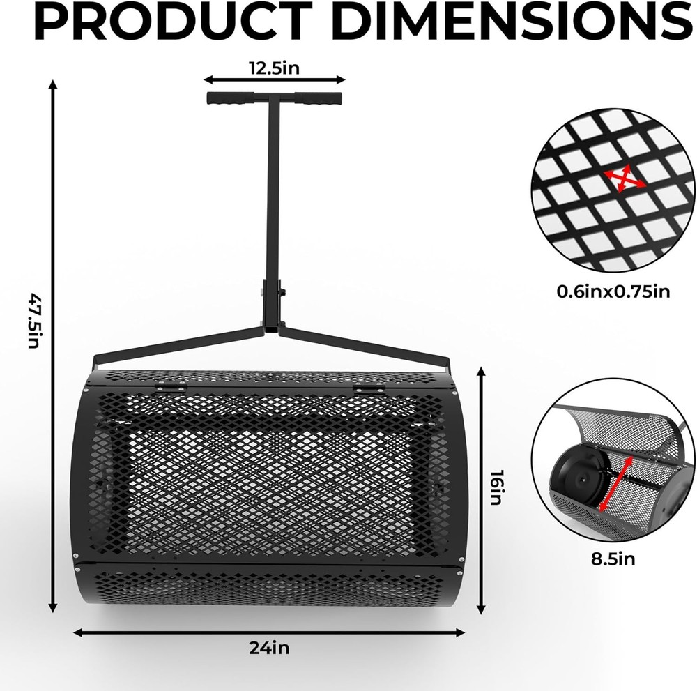 24" Lawn Spreader Multi-Use Compost & Mulch Spreader with Adjustable Roller