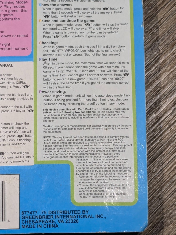 Mini Electronic Soduku game, in package