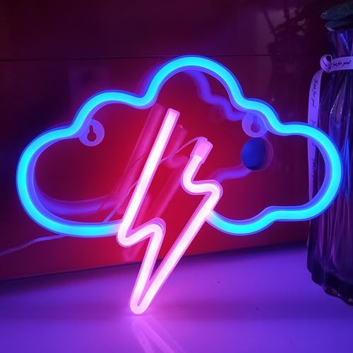 Cloud Lightning Neon Light,USB or 3-AA Battery Powered Neon Blue+Pink