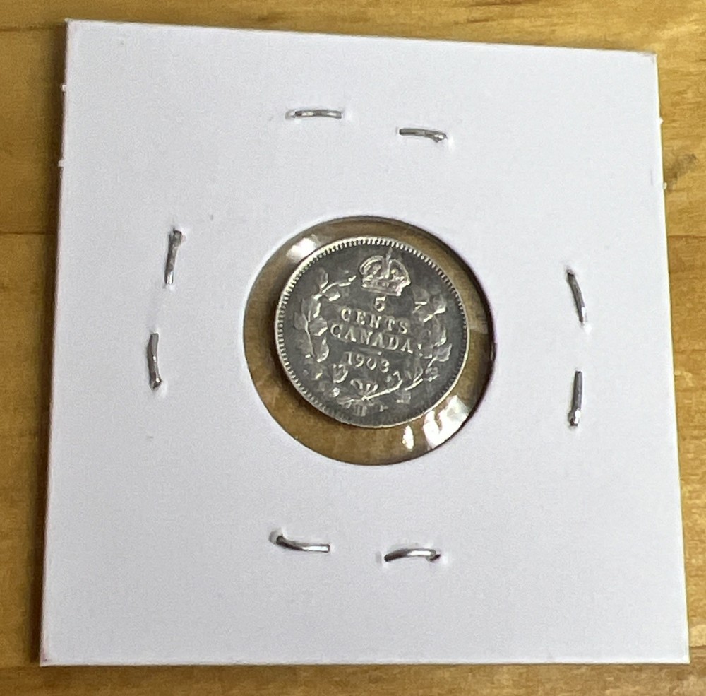 1903-Large H Canada 5 Cent Silver .925 Silver