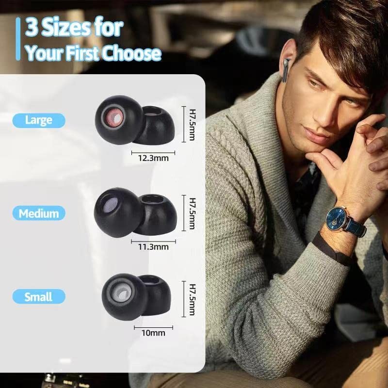 SEICHYGO Memory Foam Ear Tips with Dust Mesh for Anker Mixed Sizes, Black