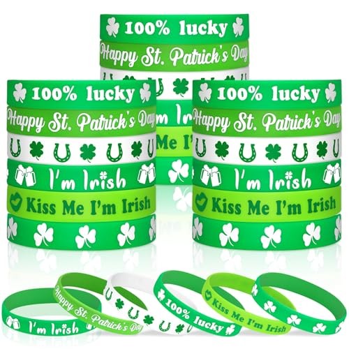St. Patrick's Day Rubber Bracelets - 30 Pcs Lucky Shamrock Silicone