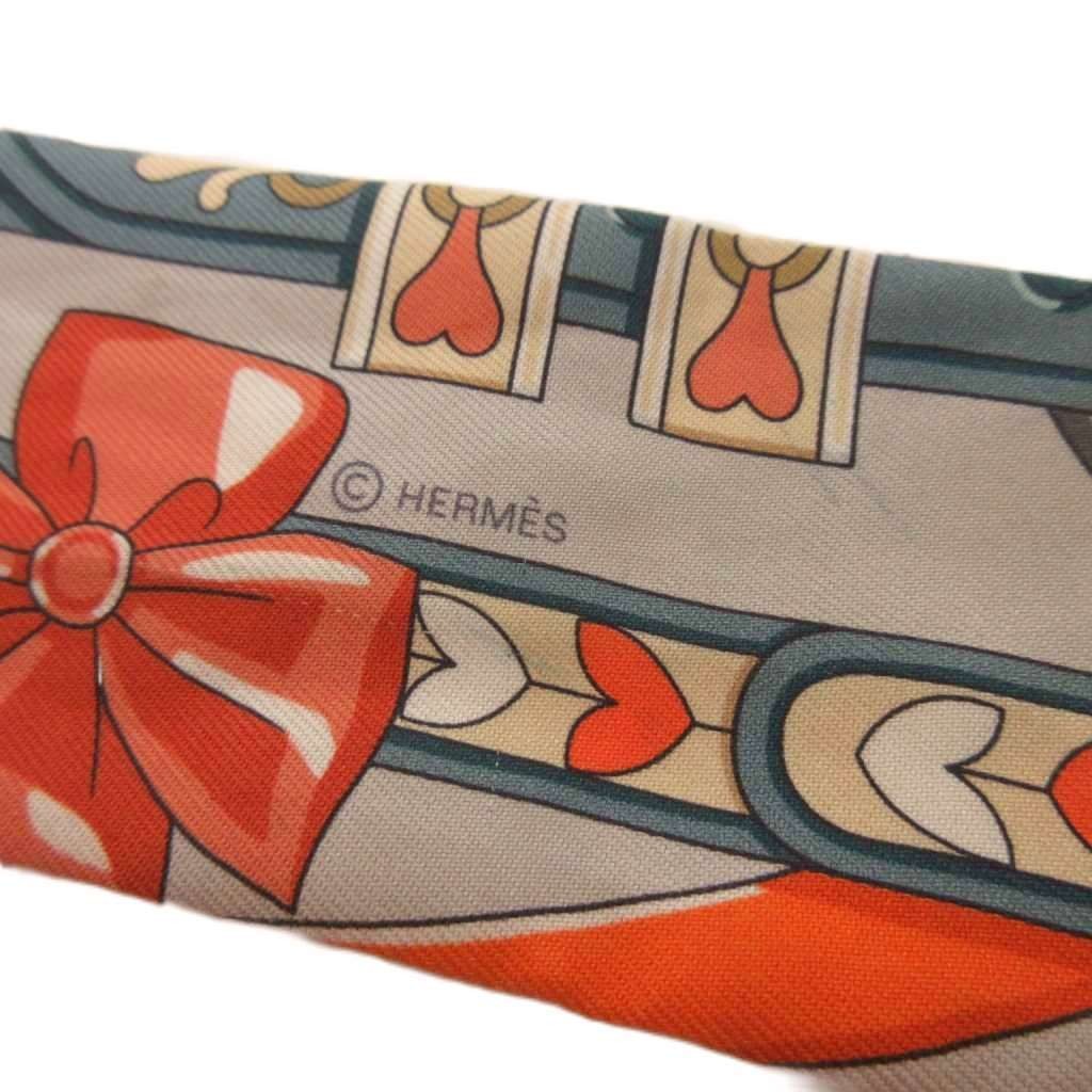 Hermès Twilly Arne de Coeur Orange Silk Scarf 84cm Used