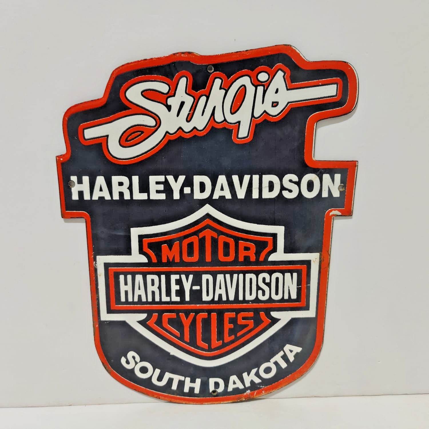 Vintage HARLEY DAVIDSON Sturgis South Dakota Porcelain Enamel Metal sign 10" x 8