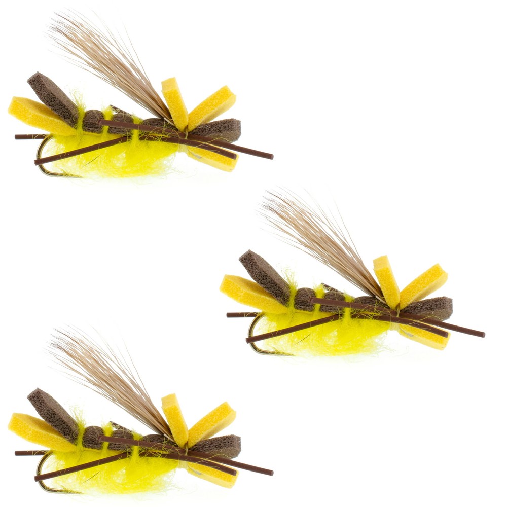 3 Pack Yellow Godzilla Hopper - Grasshopper or Salmonfly Fly Pattern - Size 10