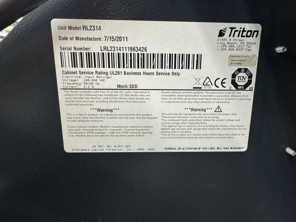 Triton RL2314 ATM Machine X2 CPU Ethernet USB UL291 16-Key EPP