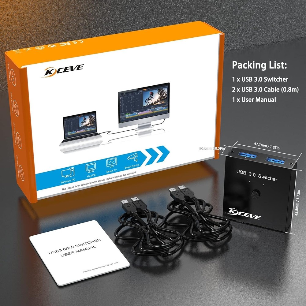 USB 3.0 Switch 2 Computers, 2 in 2 Out USB Switcher | Share Printer, Scanner