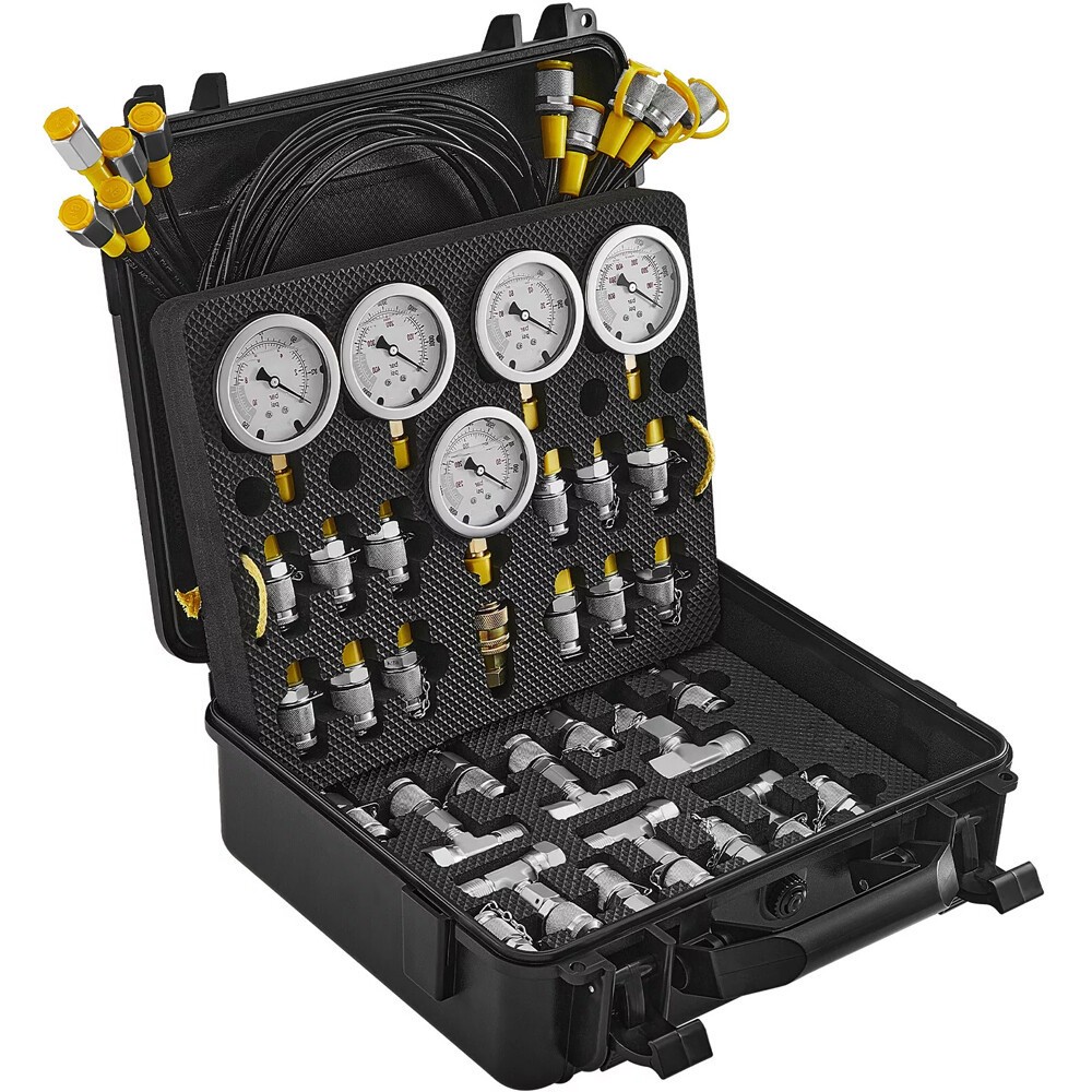 Hydraulic Pressure Test Kit 5 Gauges 13 Couplings 14 Tee Connectors 5 Test Hoses