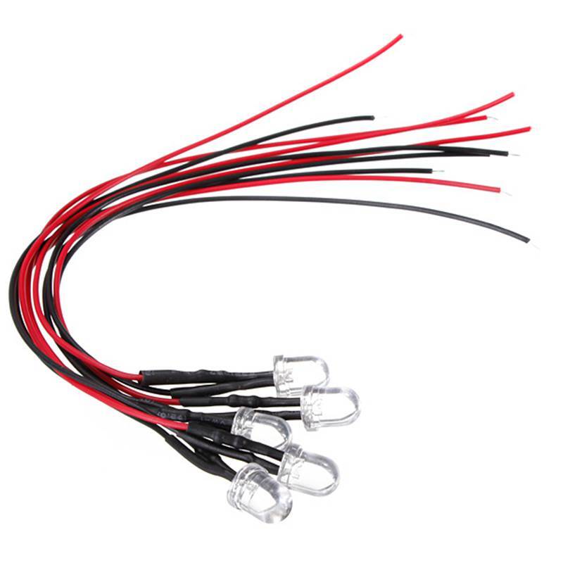 10x Red LED Light Single Bulb Pre-Wired Light 12V DC 5mm Bright Round Top Clear