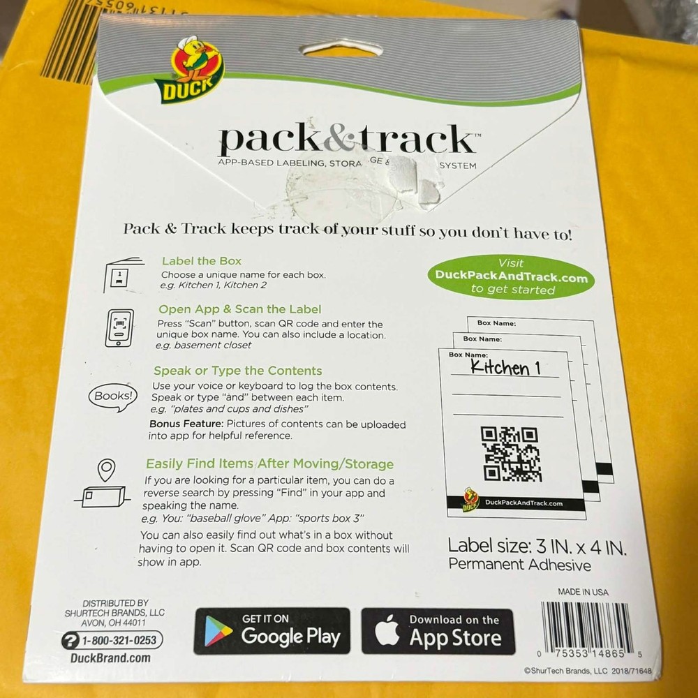 Duck Pack and Track App Based Labeling System Moving Storage QR Labels 40