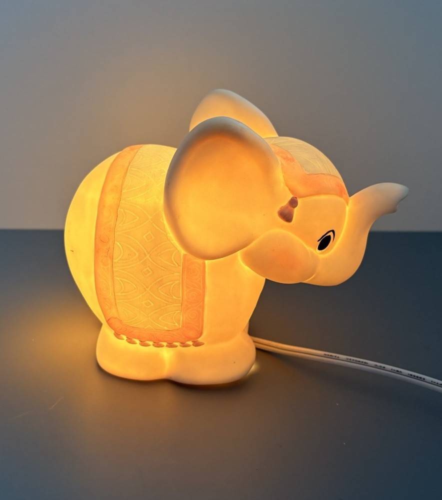 Circus Elephant Ceramic Bisque Vintage Light Up Night Light Nursery Decor