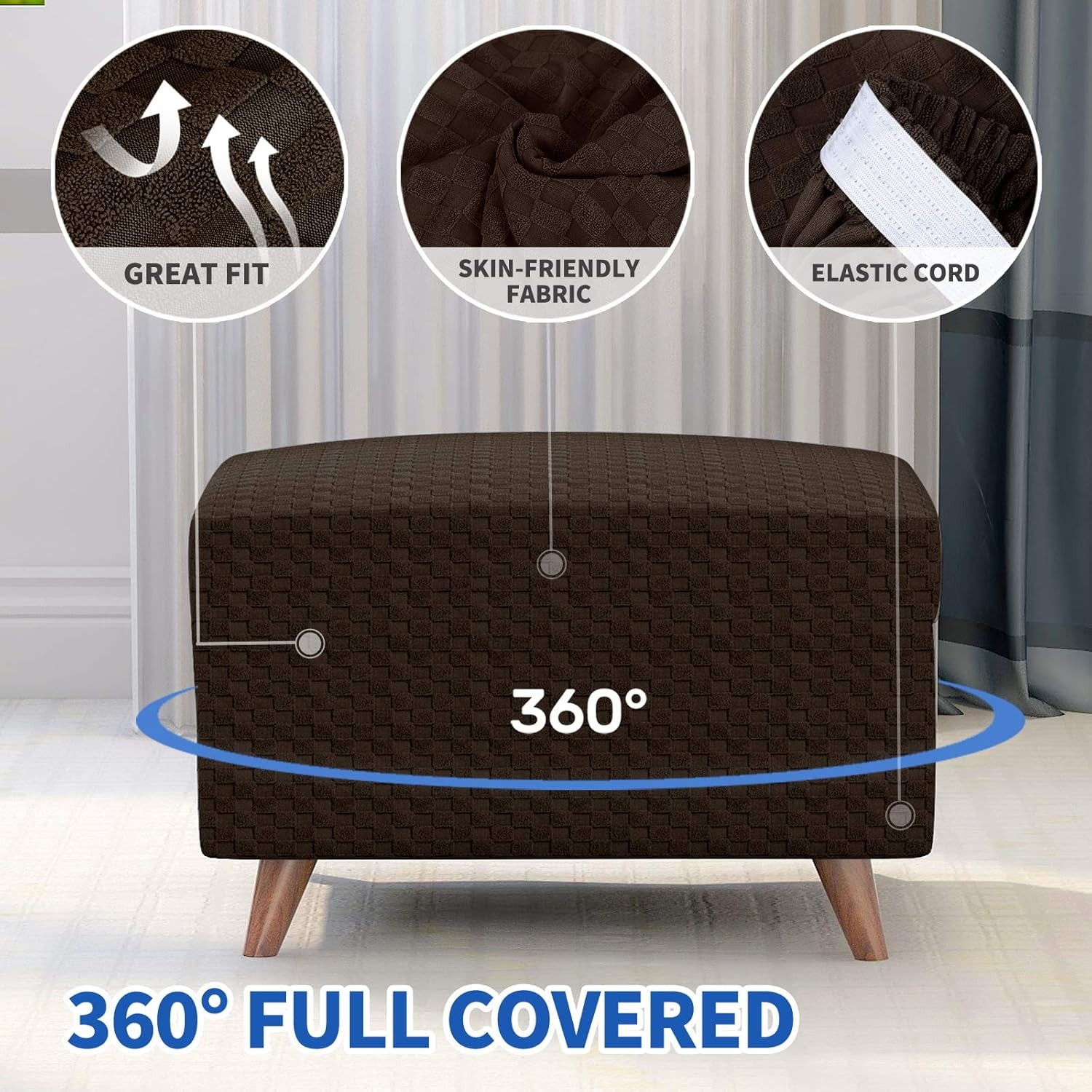 Jacquard Ottoman Cover Slipcovers Folding Storage Stool Soft Rectangle Slipcover