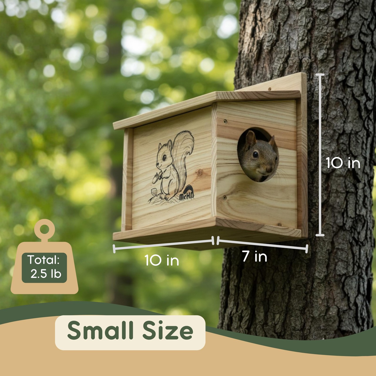 MrHN Small Squirrel House - Easy Assembly Nesting Box for Outside Wildlife