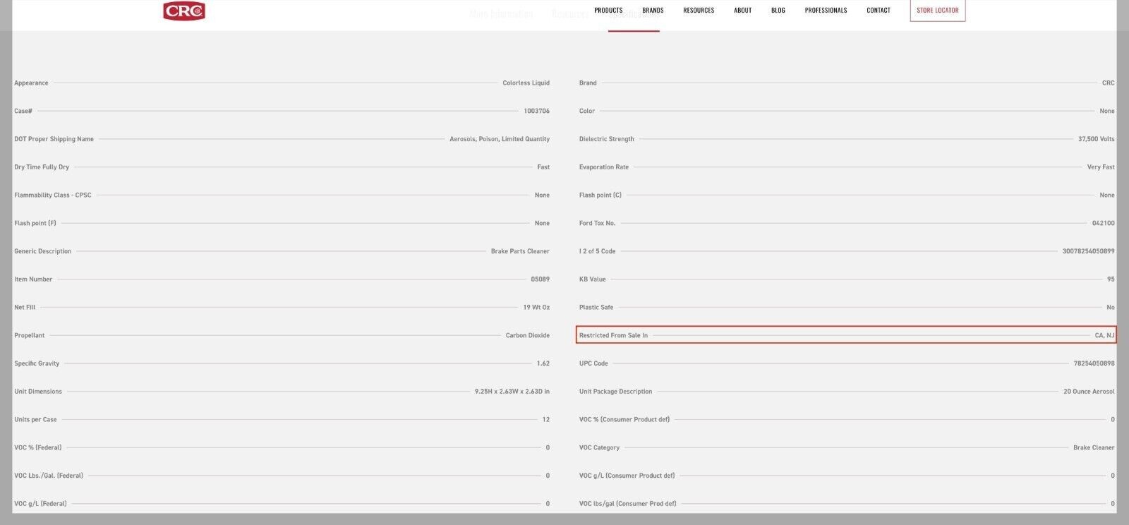 CRC 05089 Brakleen Brake Parts Cleaner Non-Flammable 19oz each can 3 Pack