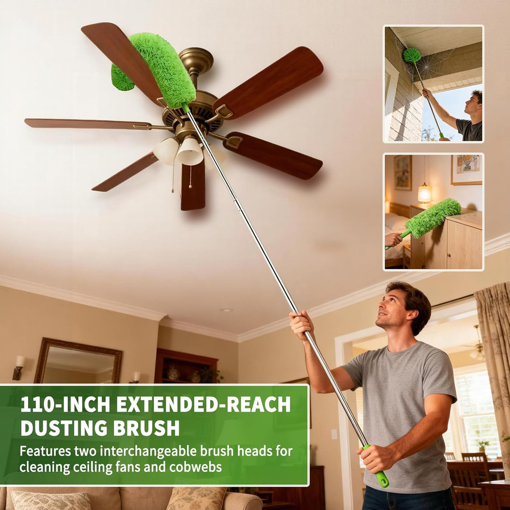 Cobweb Duster with Extension Pole, Washable Cleaning Duster Kit with 3 Duster He