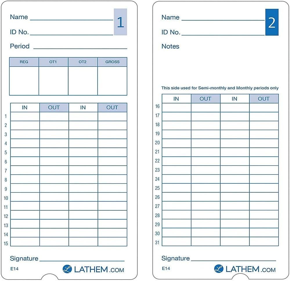 Universal Time Cards Pack - 100 Count, 7" High, Works with 400E Time Clock