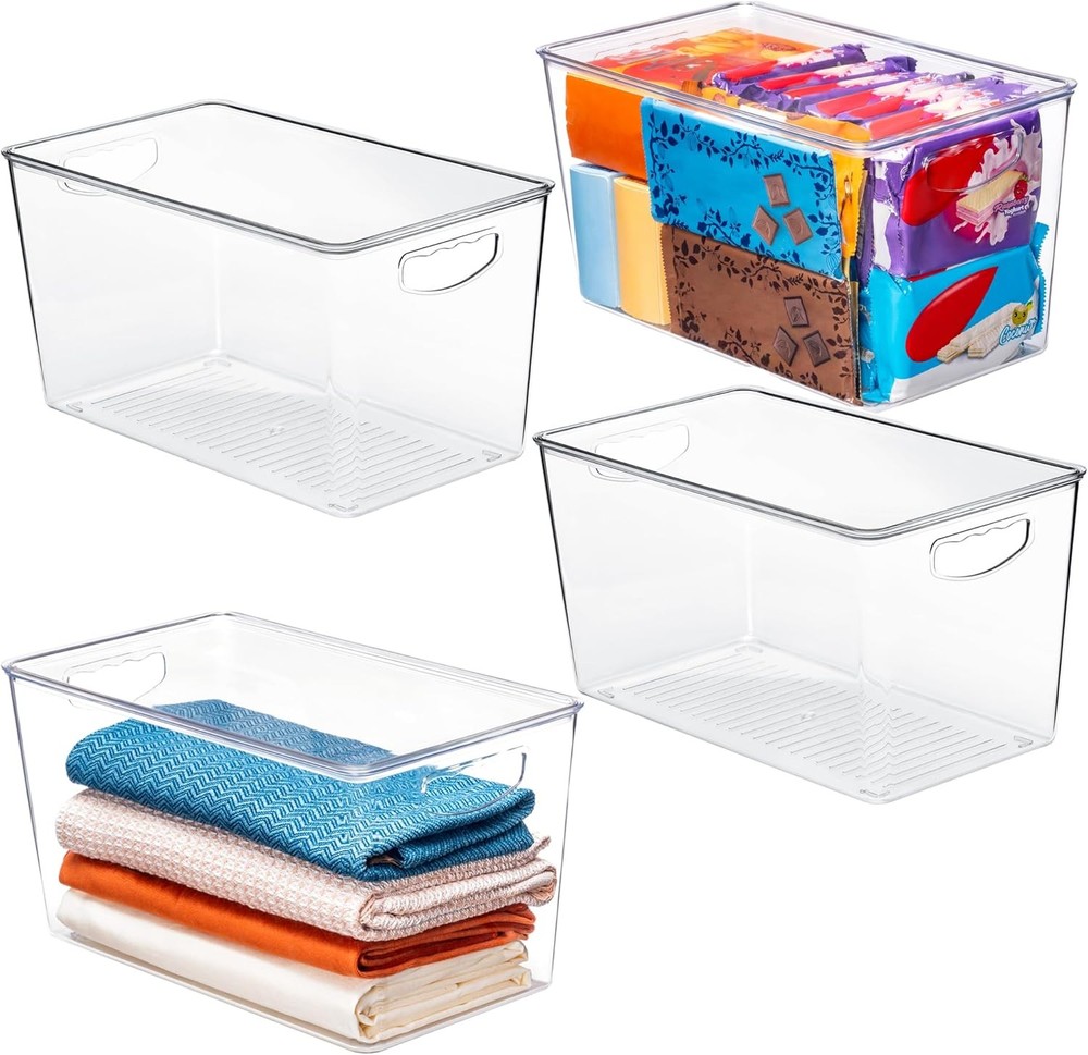 Clear Storage Bins W/ Lids Stackable Large Plastic Containers Pantry