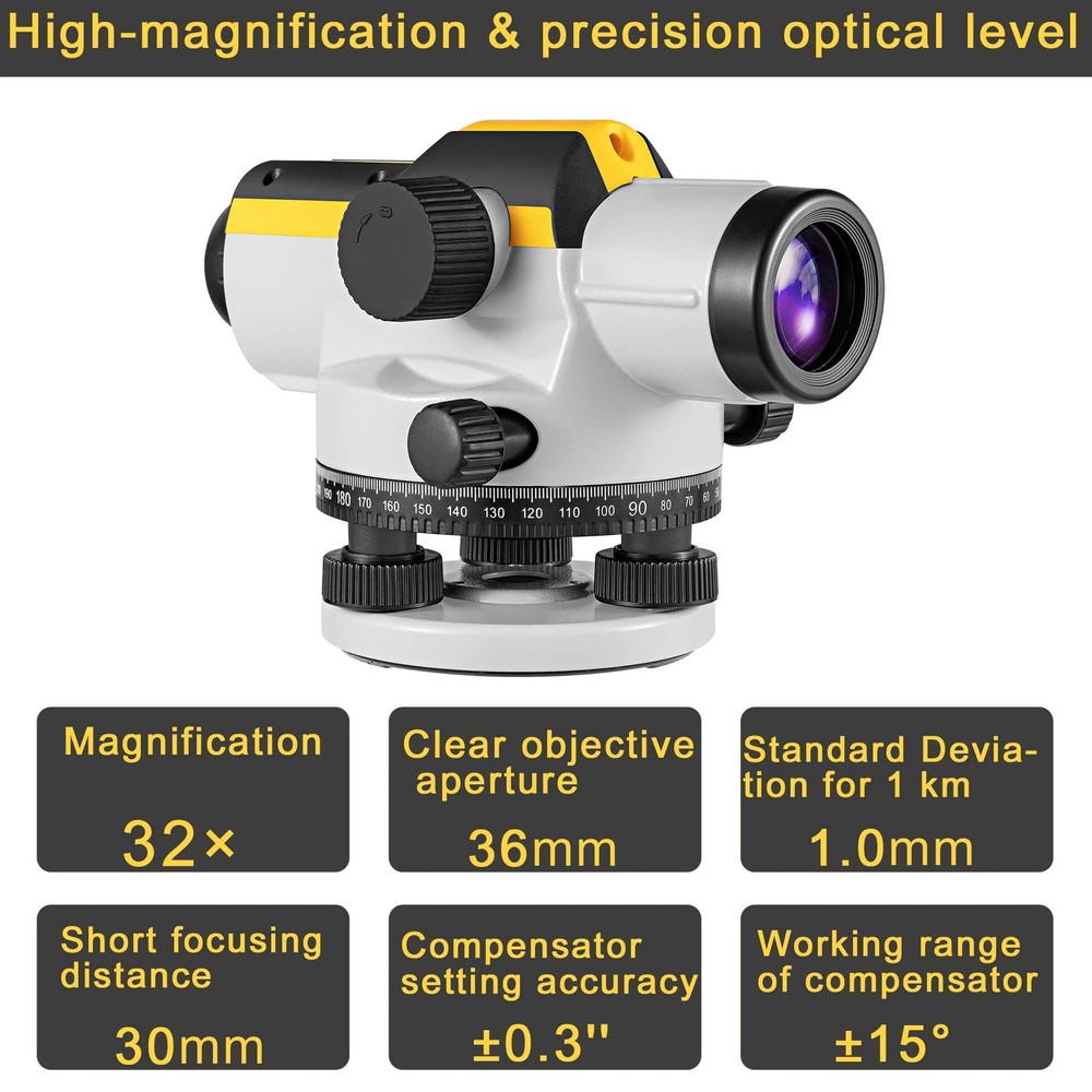 32X Automatic Optical Level Kit with -Leveling Magnetic Dampened Compensator ...