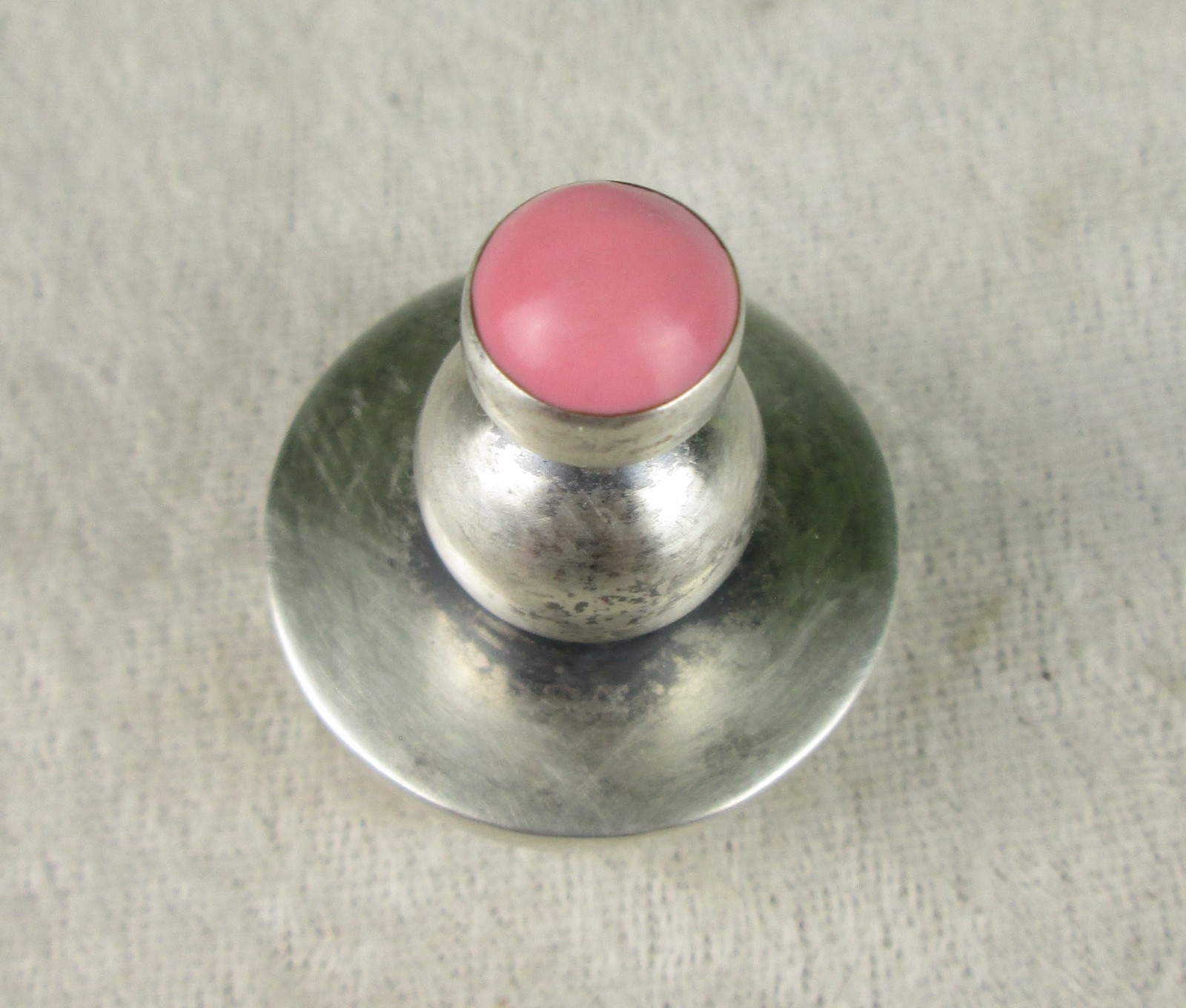 Sterling Silver Modernist Perfume Bottle Pink Stone Taxco Mexico Miniature