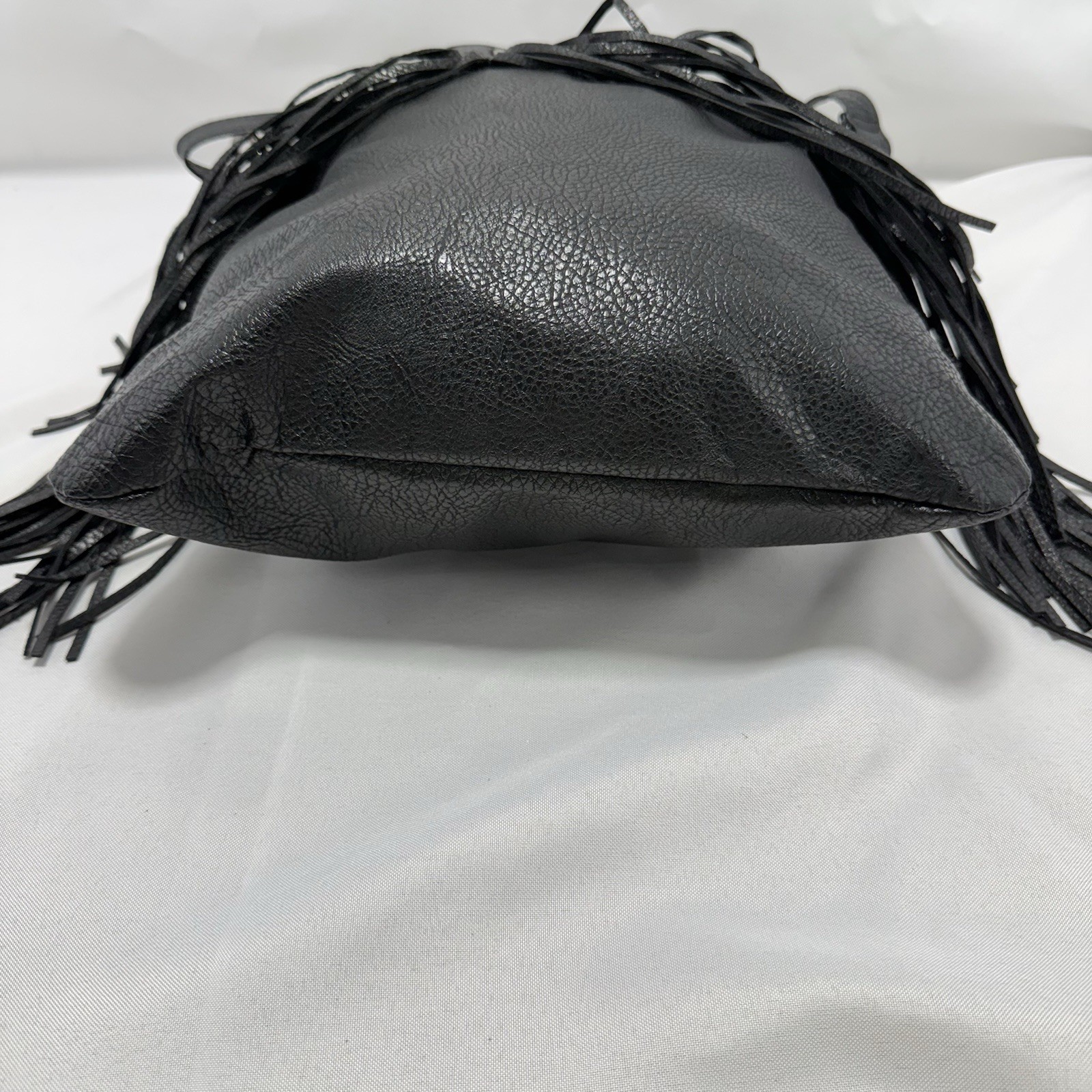 Vintage Y2K Roxy Boho Black Pebbled Fringe Bag Faux Leather Crossbody Purse Mint