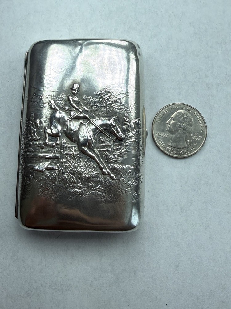 Antique Art Deco Sterling Silver Match/Cigarette Case Man On Horse - 48.9g