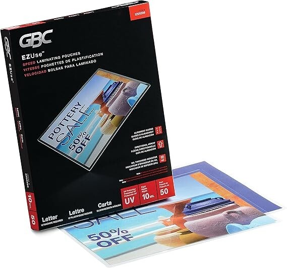 50-pack GBC Laminating Sheets Thermal Pouches - Letter Sz 10 Mil Speed EZUse