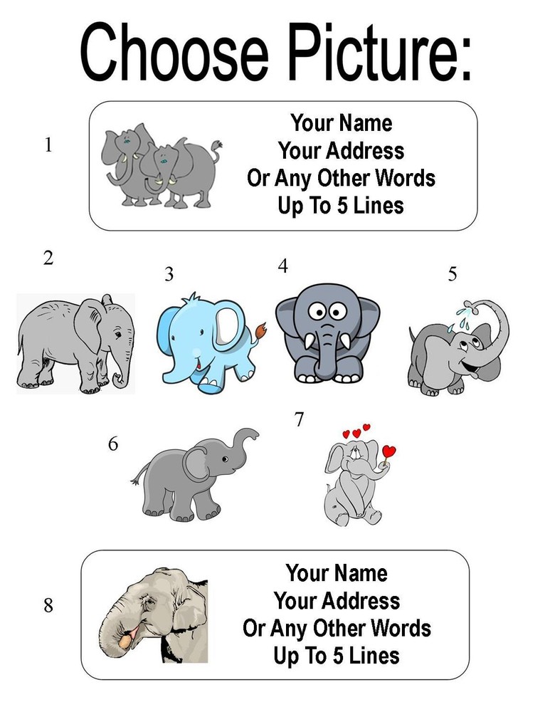 30 Cartoon Elephant Personalized Address Labels
