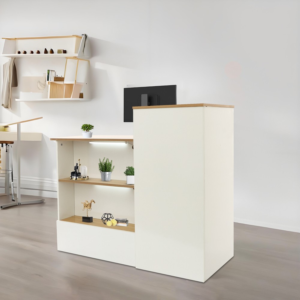 Rectangular Modern Reception Desk Reception Counter Table w/ Lockable Drawer