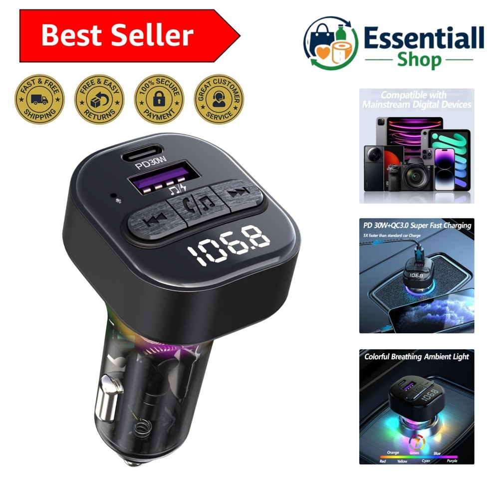 7-Color LED Bluetooth FM Transmitter for Car - Fast Charging & Music Streaming