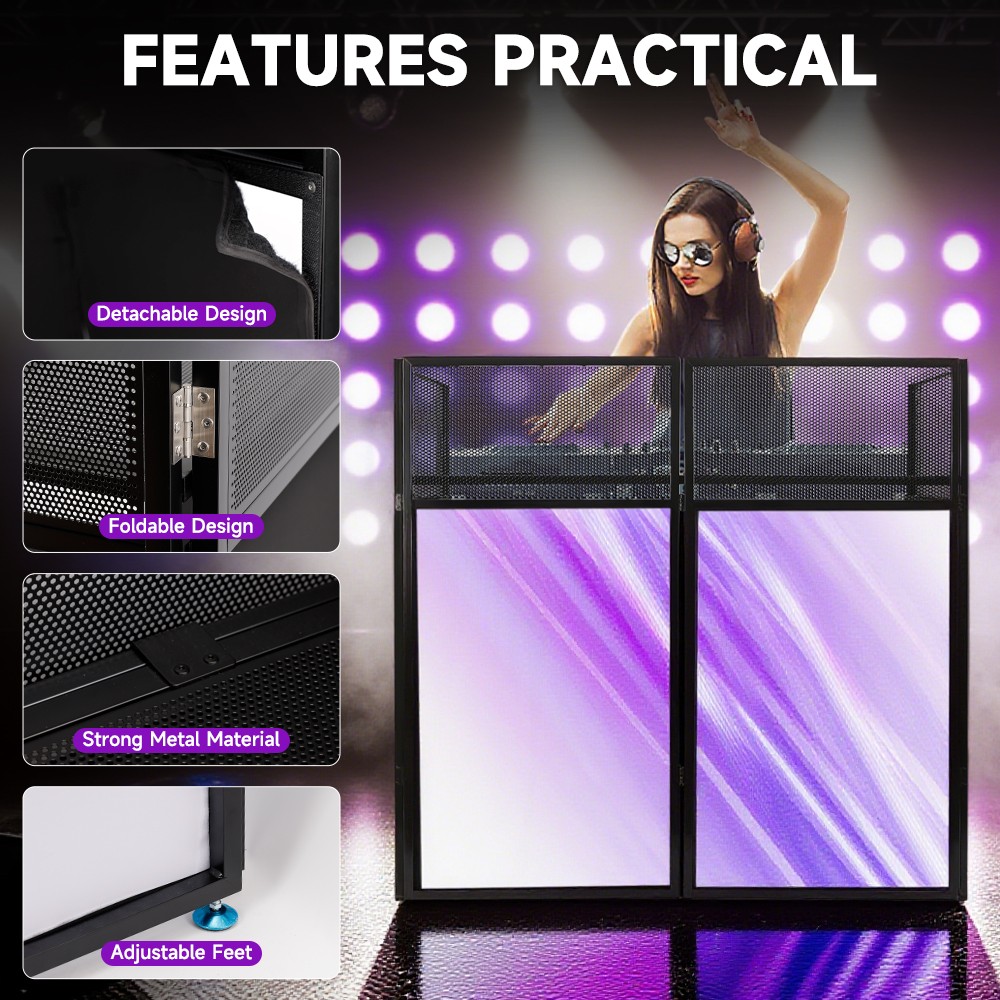 Portable DJ Facade Table Station 45"x42"Event Booth Facade Metal Foldable Frame