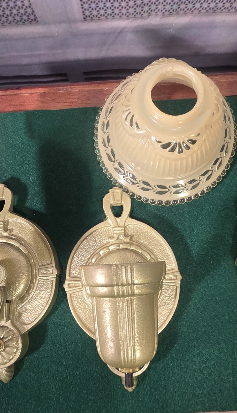 Trio Antique 1930's Markel Slip Shade Candle Wall Sconces Restored Cast Iron