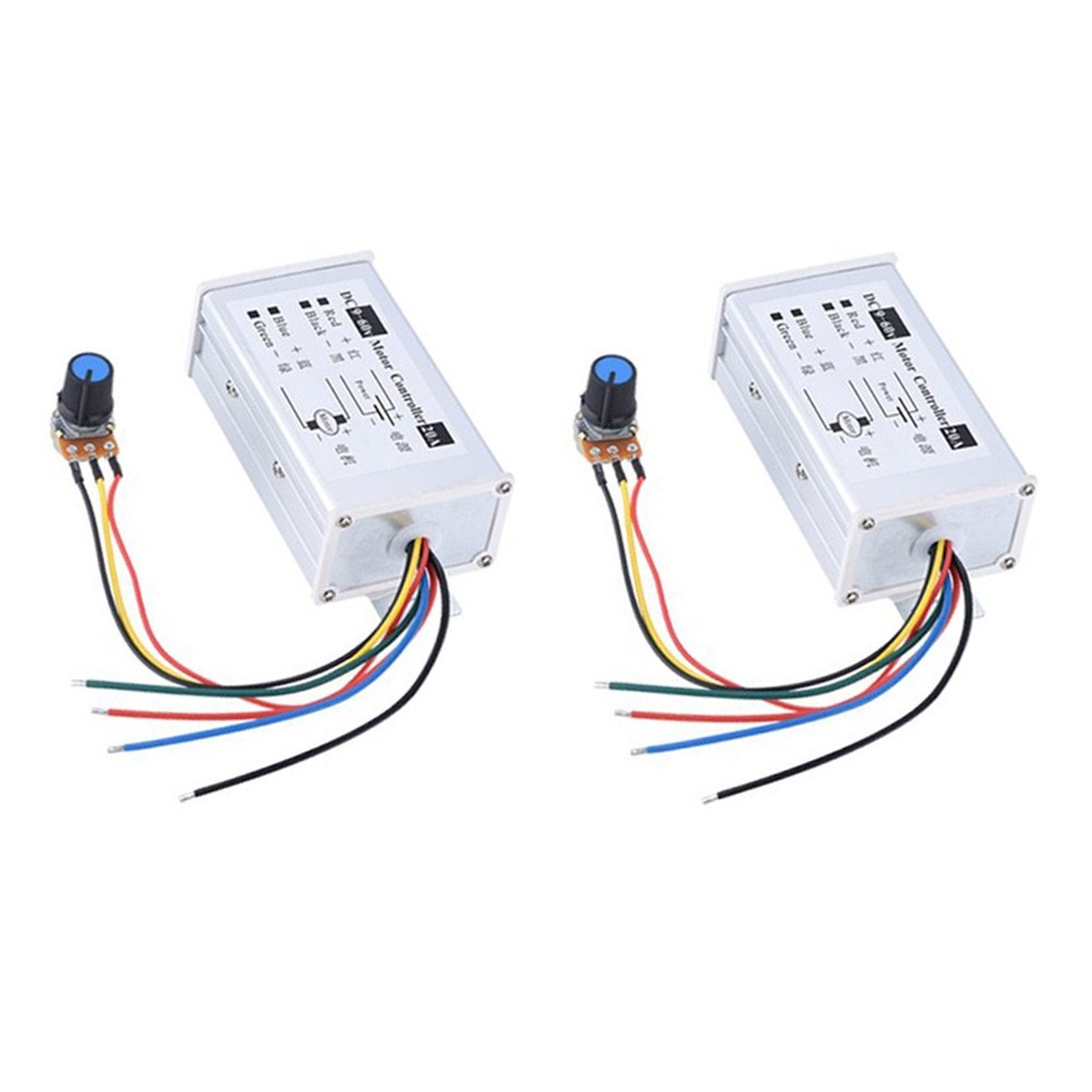 2Pcs DC Brush Motor Stepless Variable Speed Controller Switch 20A DC9V-60V HOT
