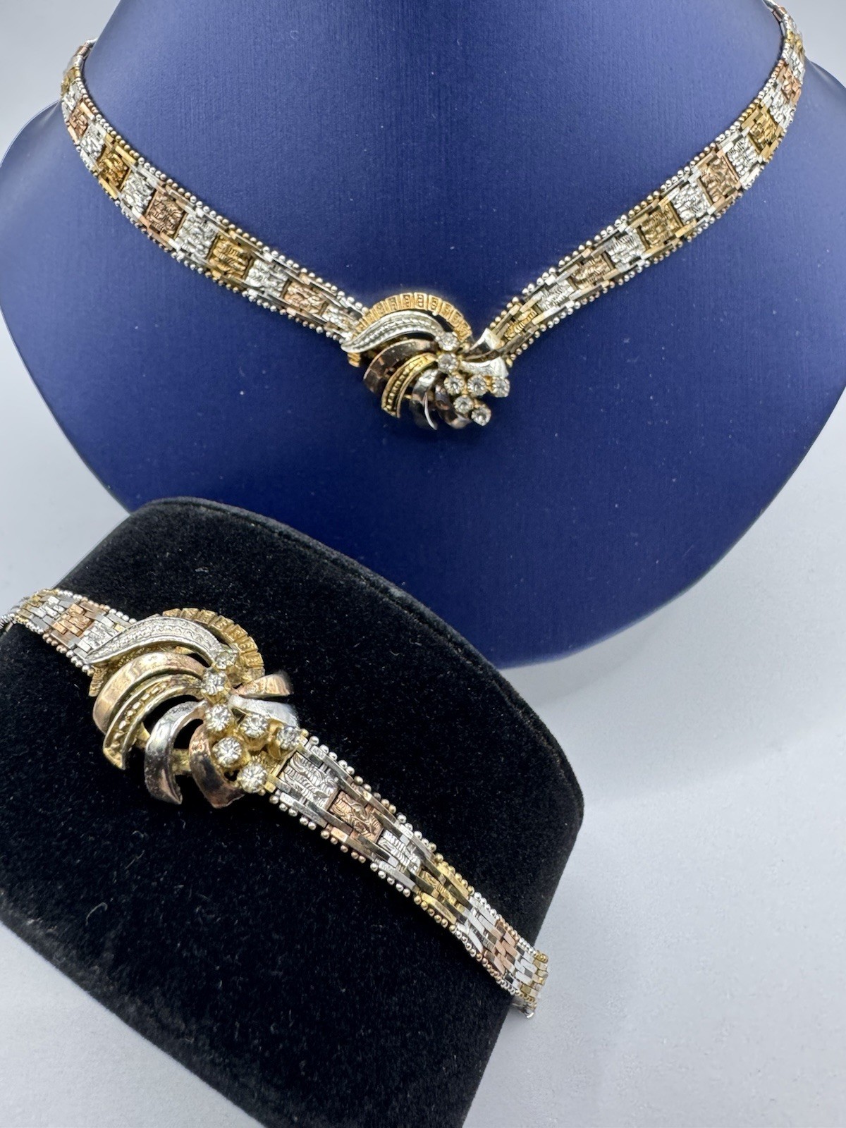 Vintage Jewelry Sterling Silver Set Italy 925 Necklace Bracelet 2 Tone Riccio