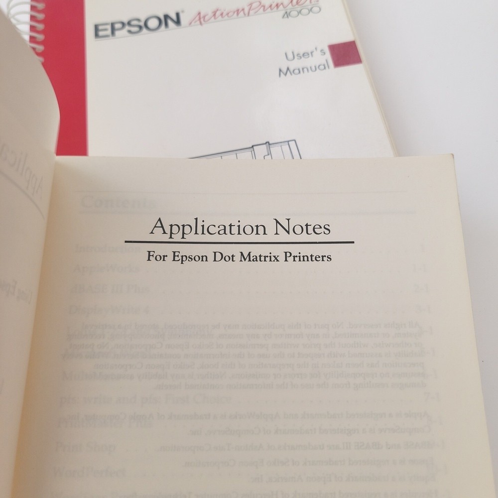 Epson Action Printer 4000 Users Manual + Epson Application Notes