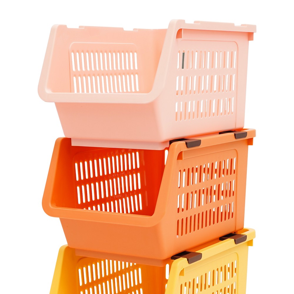 4PACK Household Plastic Storage Baskets, Small Pantry Organizer Bins Stackable