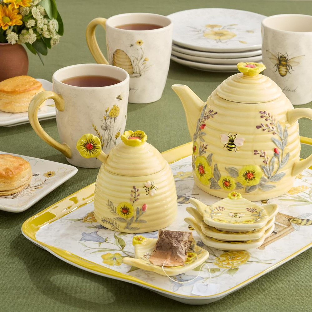 Bee Sweet 32 Oz. 3-D Beehive Teapot Ceramic,Multi Colored