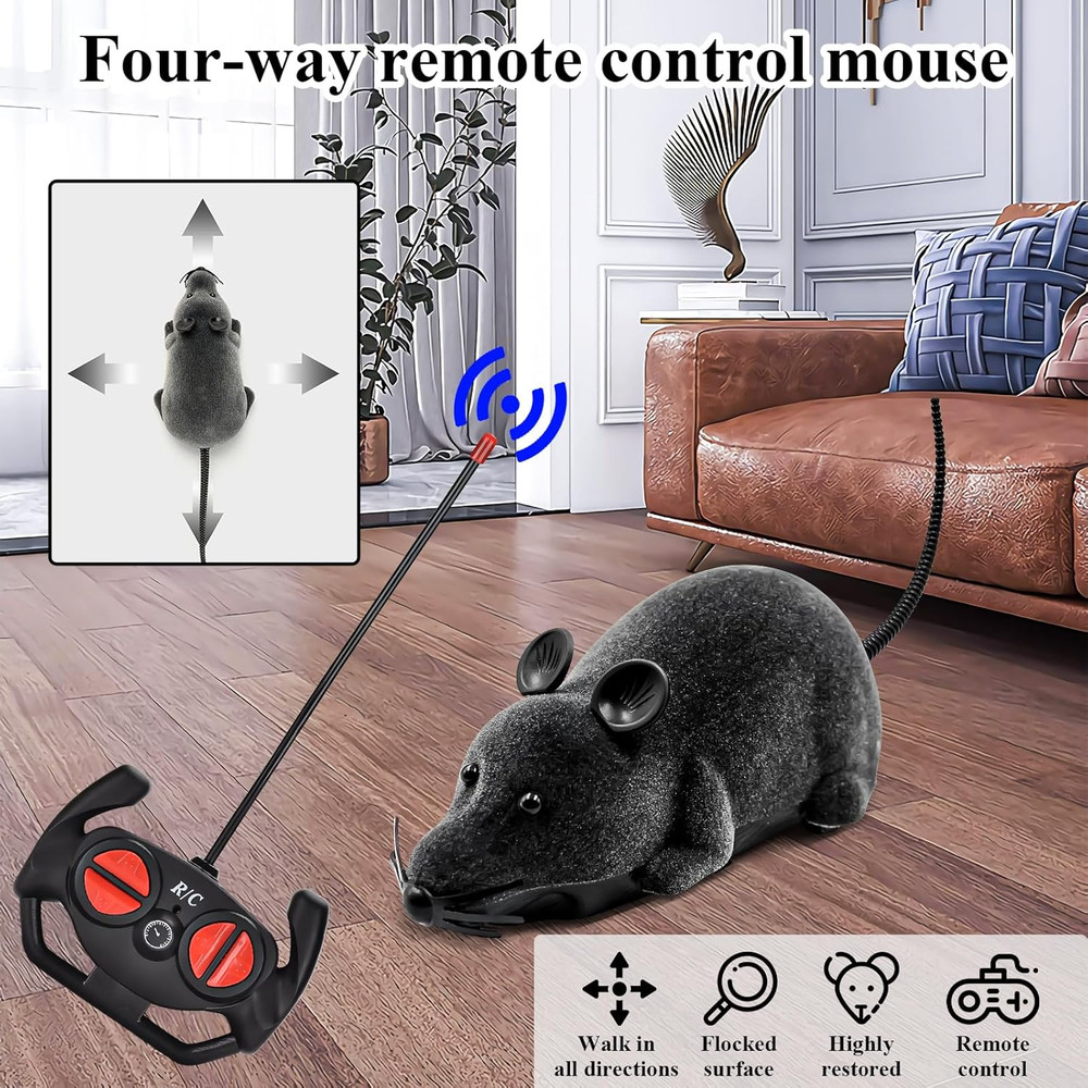 Remote Control Rat Toy, Electronic RC Mouse Toy Emulation Flocking Rat Toy Inter