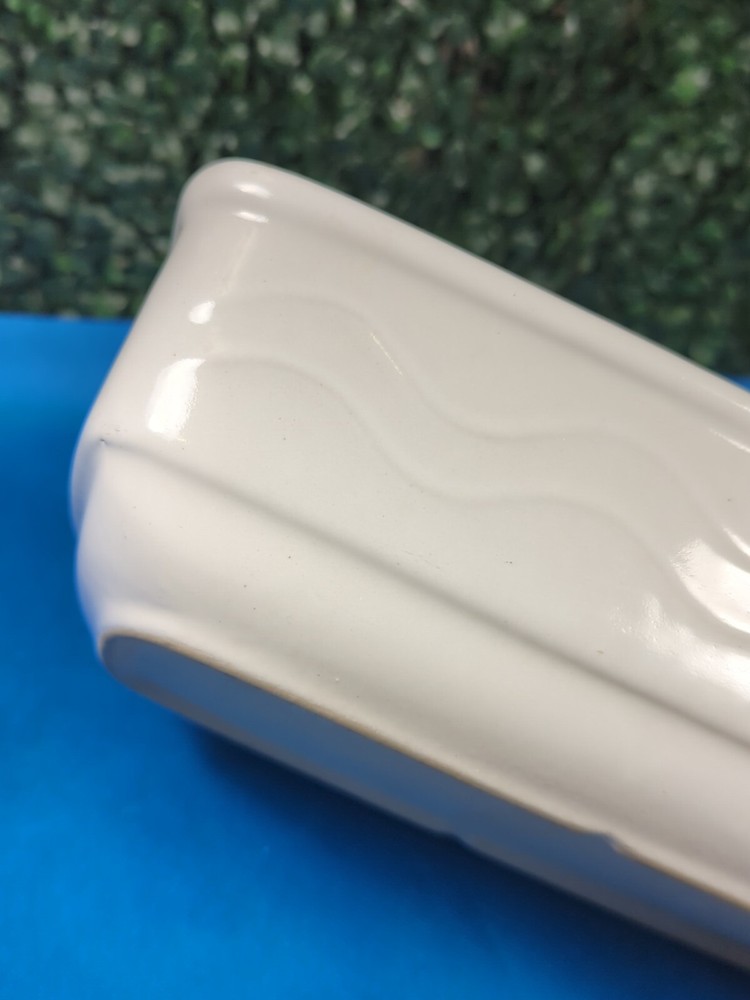 Stoneware Loaf Pan White Hubert USA Bread Baking Wave Design
