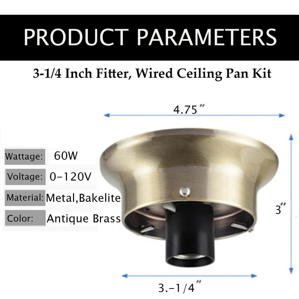 Wired Flush Mount Ceiling Fixture Kit with On/Off Pull Chain Switch,3-1/4"Fit...