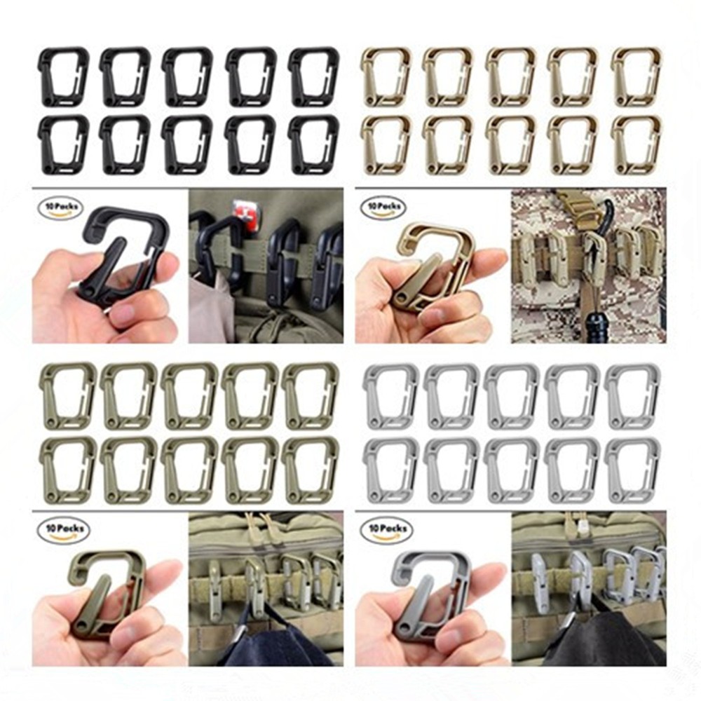 Pack of 10 Multipurpose D-Ring Locking Hanging Hook Tactical Link Snap Keychain