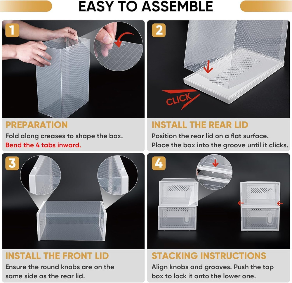 6 Pack Stackable Shoe Storage Boxes Fit Size 9, Thickened Clear Shoe Box Bins wi