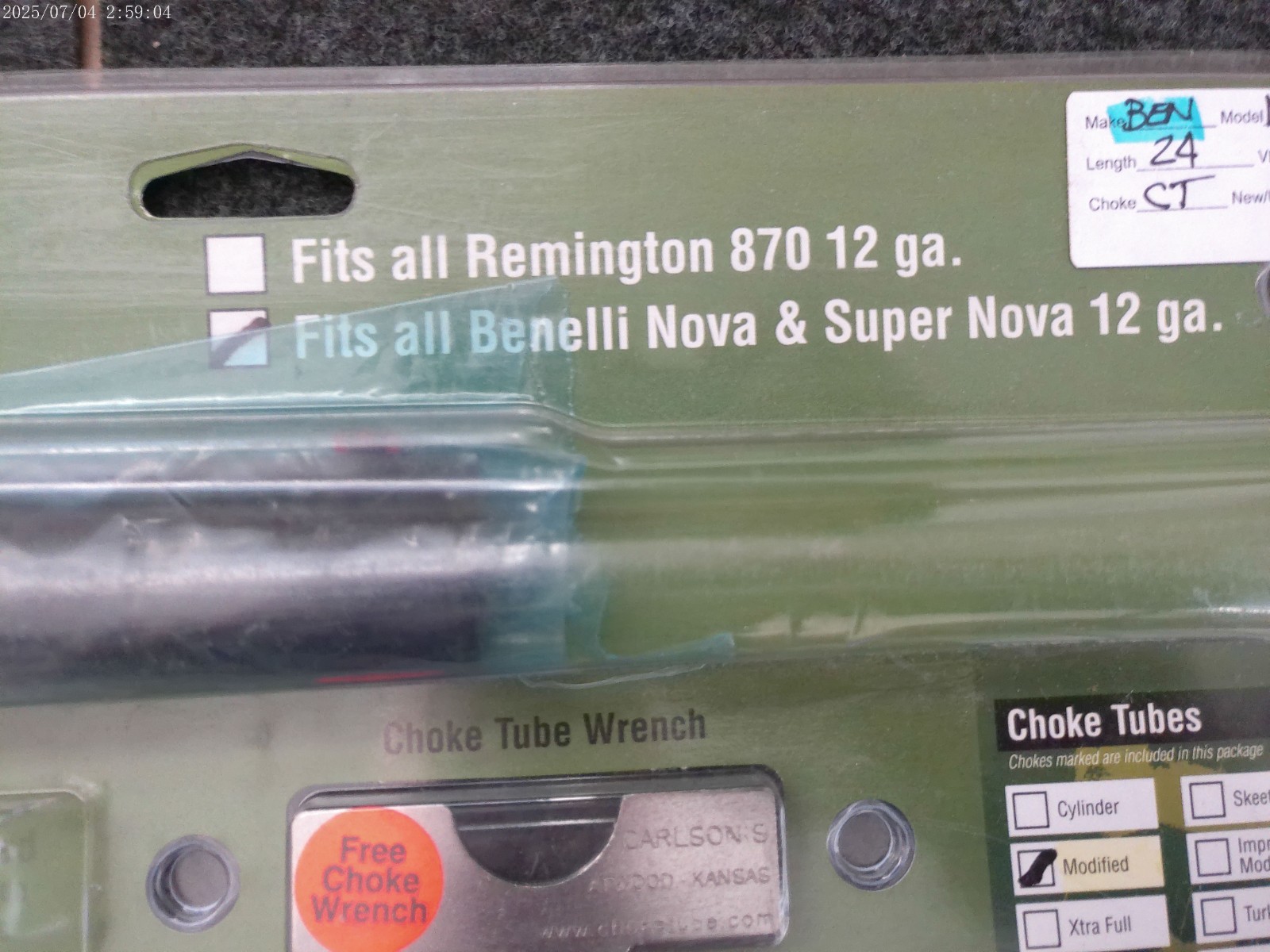 Benelli Nova Super Carlson 12GA 24 inch VR new shotgun barrel