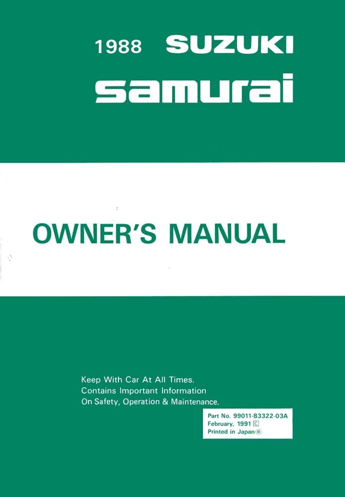 1988 Suzuki Samurai Owner's Manual