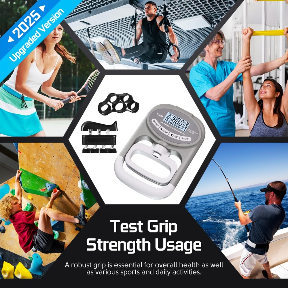 Grip Strength Tester Trainer - Hand Dynamometer Gray