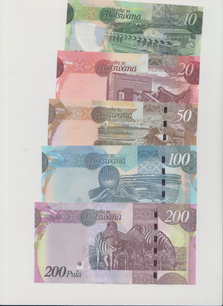 BOTSWANA Complete Banknotes Pula Set (2016 -2022) Issues UNC 5 denominations