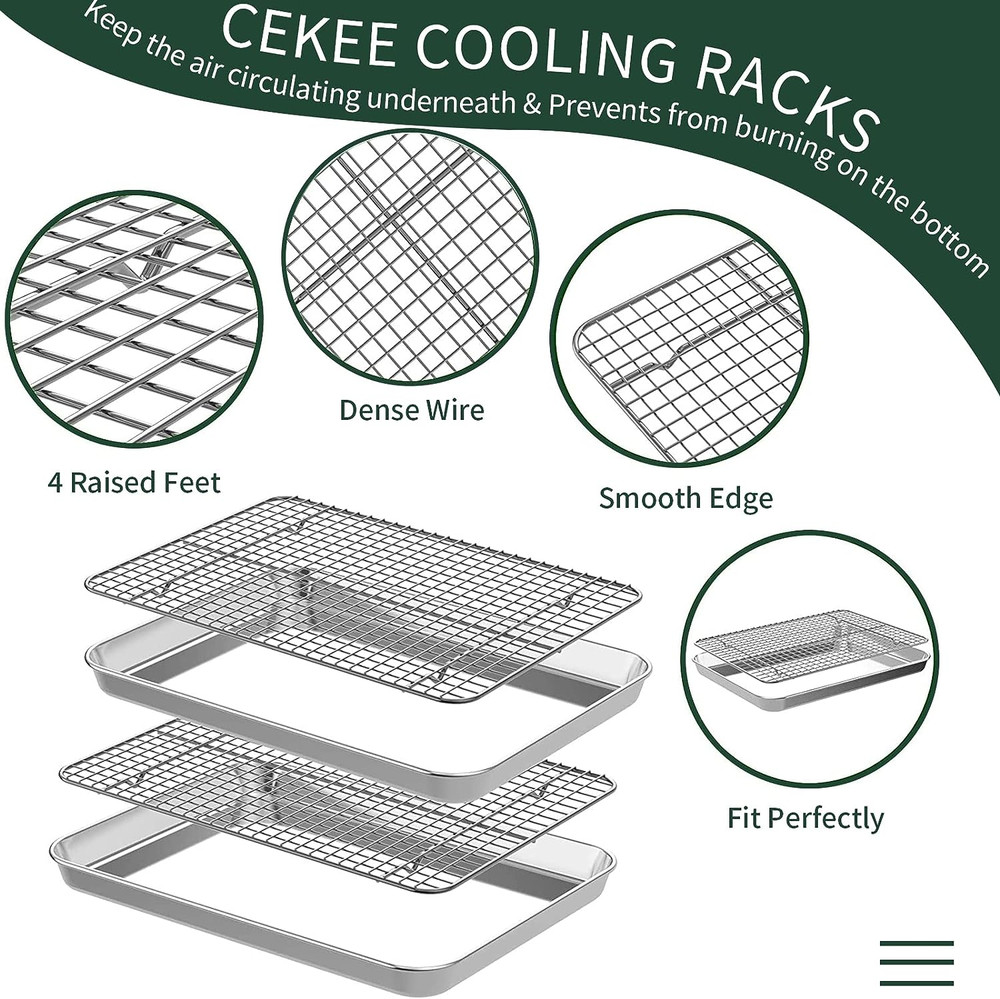 Quarter Sheet Pan with Cooling Rack Set [2 Baking Sheets + 2 Baking Racks]