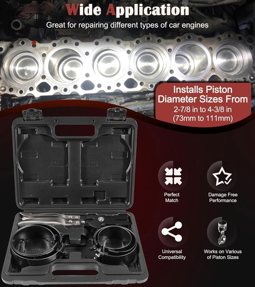 940387 Piston Ring Compressor Tool Set For Car Engine Piston Dia 2-7/8" - 4-3/8"